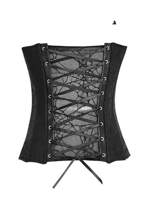 Black PU Leather Button Jacquard Gothic Corset