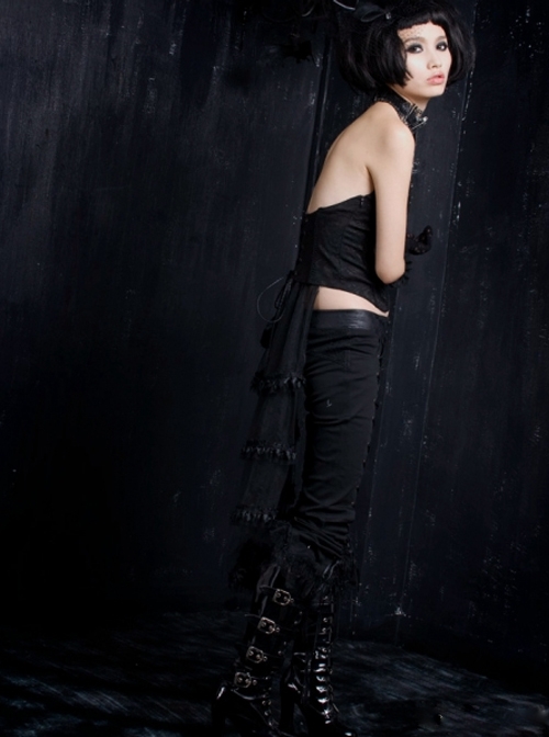 Phoenix Style Black Overlength Gauze Tail Gothic Croset