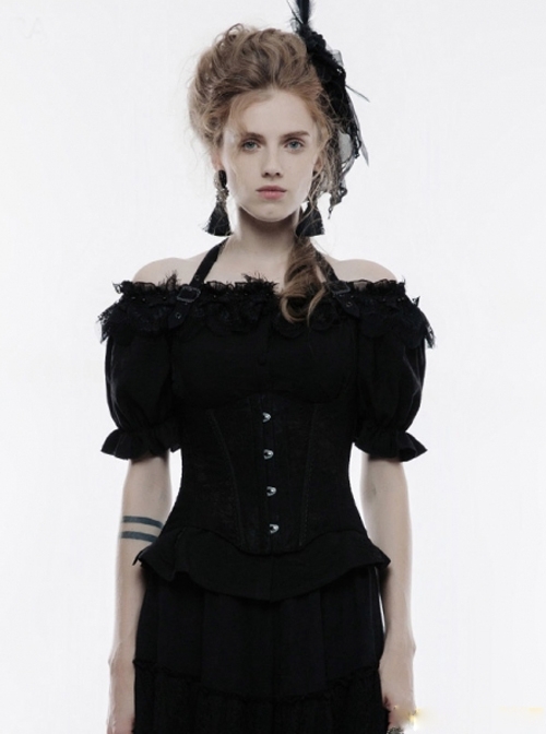 Black Lace Jacquard Halter Underbust Gothic Corset