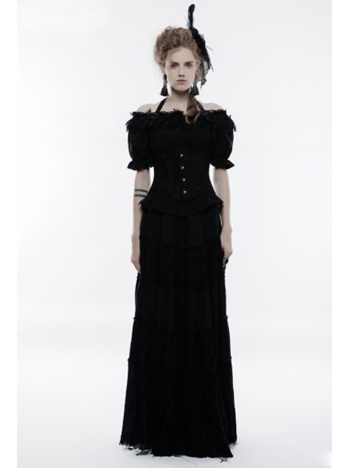 Black Lace Jacquard Halter Underbust Gothic Corset