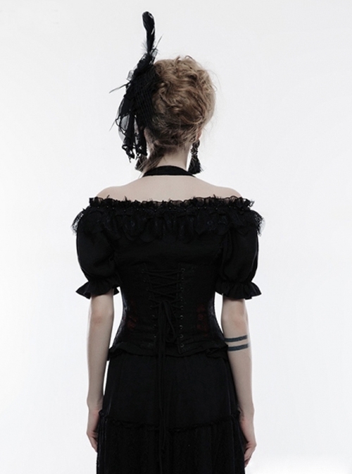 Red And Black Lace Jacquard Halter Underbust Gothic Corset
