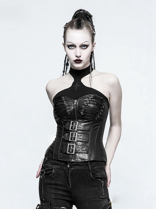 Punk Handsome Black Leather Gothic Corset