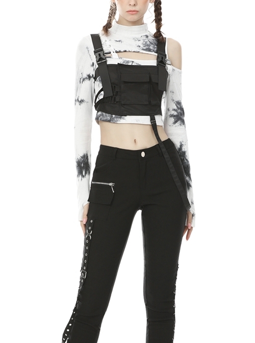Casual Street Punk Tactics Black Super Short Vest