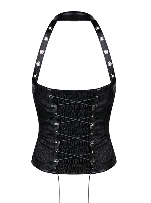 Decorative Pattern Lace-up Gothic Black Halter Corset