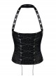 Decorative Pattern Lace-up Gothic Black Halter Corset