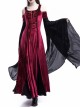 Medieval Velvet Off-the-Shoulder Wine Red Dress