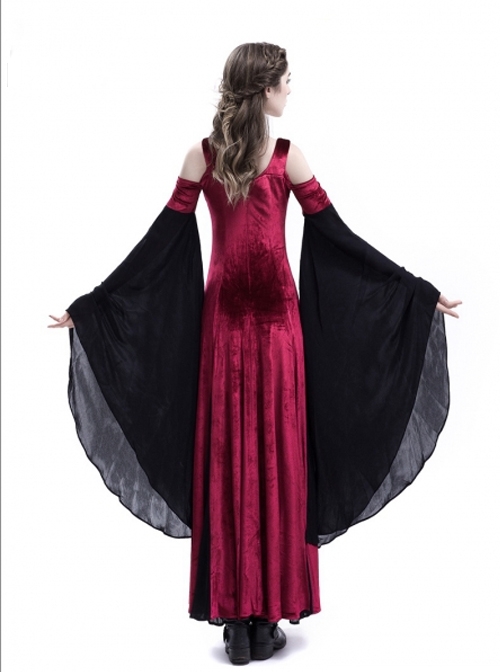 Medieval Velvet Off-the-Shoulder Wine Red Dress