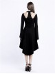 Steampunk Gothic Knitted Halterneck Black Flare Sleeve Medium Length Dress