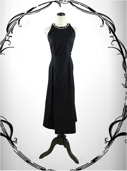 Gothic Round Collar Pearl Sleeveless And Backless Sexy Dress