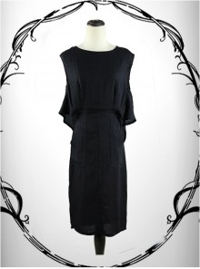 Black Cotton-linen Slim Fit Sleeveless Medium Length Cheap Dress