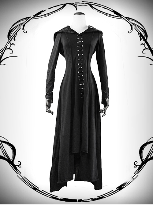 Nobleman Priestess Irregular Lower Hem Punk Gothic Hooded Dress