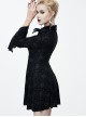 Black Bowknot Trumpet Sleeve Crucifix Printing Pleuche Gothic Long Sleeve Dress