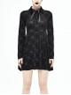 Black Bowknot Trumpet Sleeve Crucifix Printing Pleuche Gothic Long Sleeve Dress