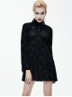 Black Bowknot Trumpet Sleeve Crucifix Printing Pleuche Gothic Long Sleeve Dress