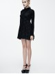 Black Bowknot Trumpet Sleeve Crucifix Printing Pleuche Gothic Long Sleeve Dress