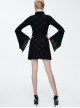 Black Bowknot Trumpet Sleeve Crucifix Printing Pleuche Gothic Long Sleeve Dress