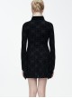 Black Bowknot Trumpet Sleeve Crucifix Printing Pleuche Gothic Long Sleeve Dress