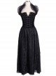 Black Slim Changeable Gothic Hanging Neck Type Backless Long Dress With Detachable Collar
