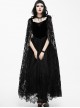 Black Slim Stitching Gothic Sling Long Dress With Rose Embroidery Cloak