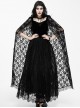 Black Slim Stitching Gothic Sling Long Dress With Rose Embroidery Cloak
