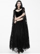 Black Slim Stitching Gothic Sling Long Dress With Rose Embroidery Cloak