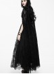 Black Slim Stitching Gothic Sling Long Dress With Rose Embroidery Cloak