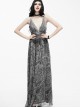 Silver Sexy V-collar Printing Gothic Sling Backless Dress
