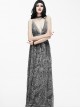 Silver Sexy V-collar Printing Gothic Sling Backless Dress