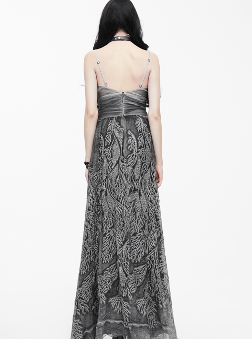 Silver Sexy V-collar Printing Gothic Sling Backless Dress
