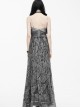 Silver Sexy V-collar Printing Gothic Sling Backless Dress