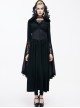 Black Lace Hooded Slim Gothic Trumpet Sleeve Witch Dress