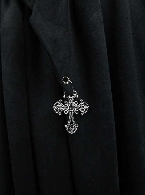 Black Lace Hooded Slim Gothic Trumpet Sleeve Witch Dress