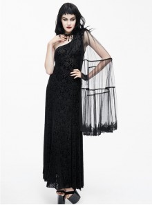 Black Sleeveless Slim Embroidery Gothic Party Dress