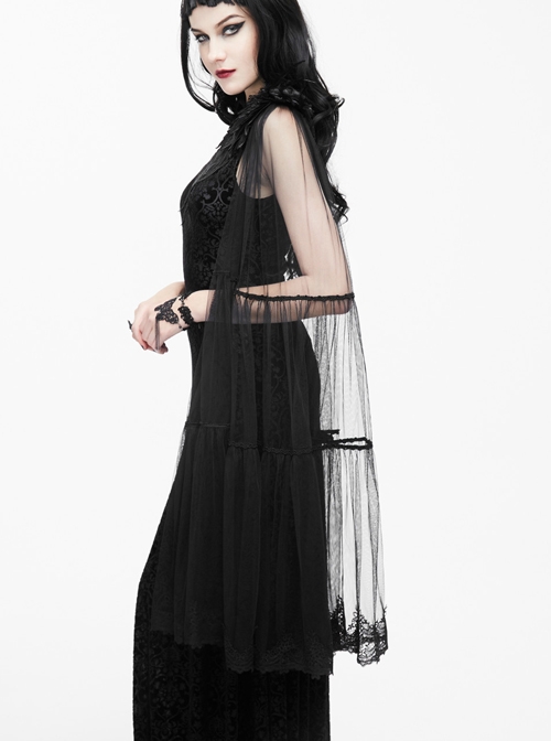 Black Sleeveless Slim Embroidery Gothic Party Dress