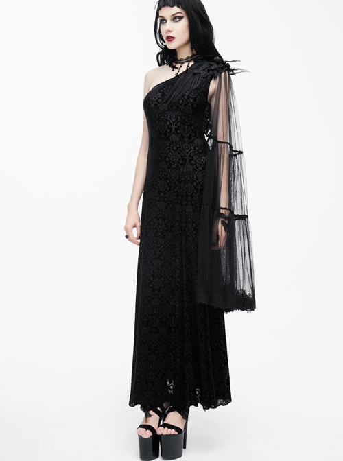Black Sleeveless Slim Embroidery Gothic Party Dress