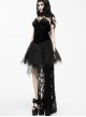 Black Sexy Feather Decoration Gothic Lace Tail Strapless Yarn Short Dress