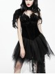 Black Sexy Feather Decoration Gothic Lace Tail Strapless Yarn Short Dress