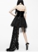 Black Sexy Feather Decoration Gothic Lace Tail Strapless Yarn Short Dress