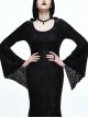 Black Hooded Lace Witch Gothic Slim Long Dress