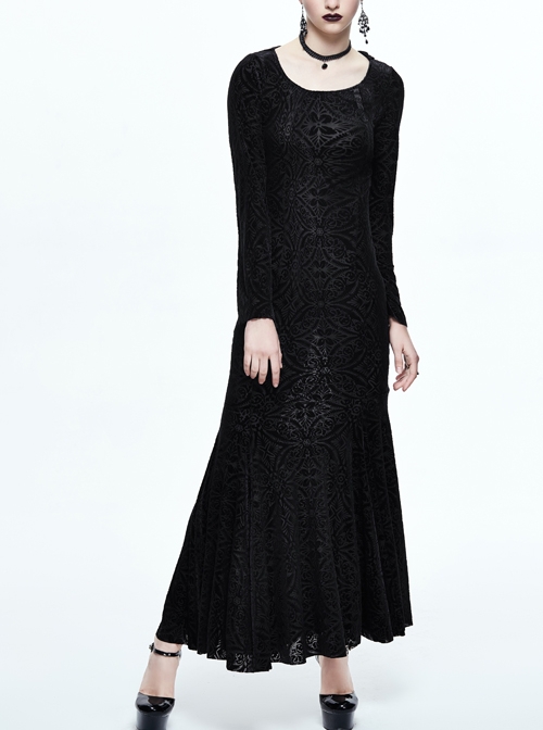 Black Hooded Lace Witch Gothic Slim Long Dress