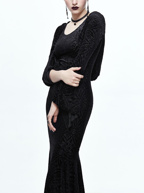 Black Hooded Lace Witch Gothic Slim Long Dress