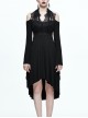 Black Eyelash-lace Collar Gothic Slim Backless Long Sleeve Dress