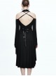 Black Eyelash-lace Collar Gothic Slim Backless Long Sleeve Dress