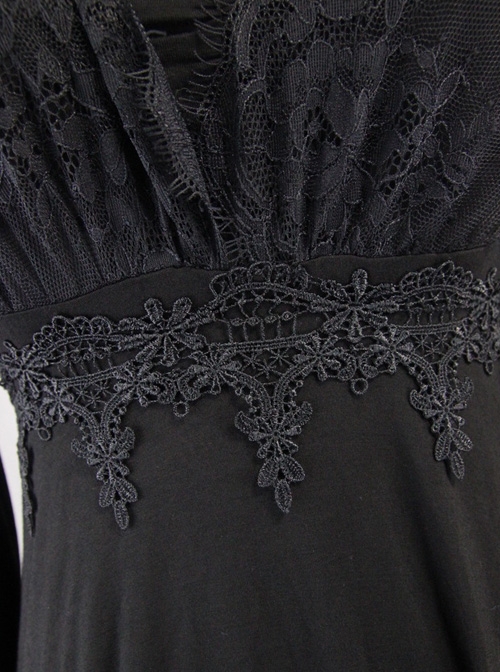 Black Eyelash-lace Collar Gothic Slim Backless Long Sleeve Dress