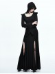 Black Leg opening Slim Witch Hooded Long Trumpet Sleeve Dress