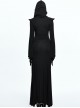 Black Leg opening Slim Witch Hooded Long Trumpet Sleeve Dress