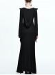 Black Leg opening Slim Witch Hooded Long Trumpet Sleeve Dress