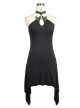 Gothic Skull Pendant Black Irregular Hem Halter Dress
