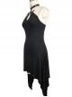 Gothic Skull Pendant Black Irregular Hem Halter Dress