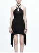 Gothic Skull Pendant Black Irregular Hem Halter Dress